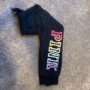 PINK Joggers, Size Medium, Black with Rainbow Lettering
